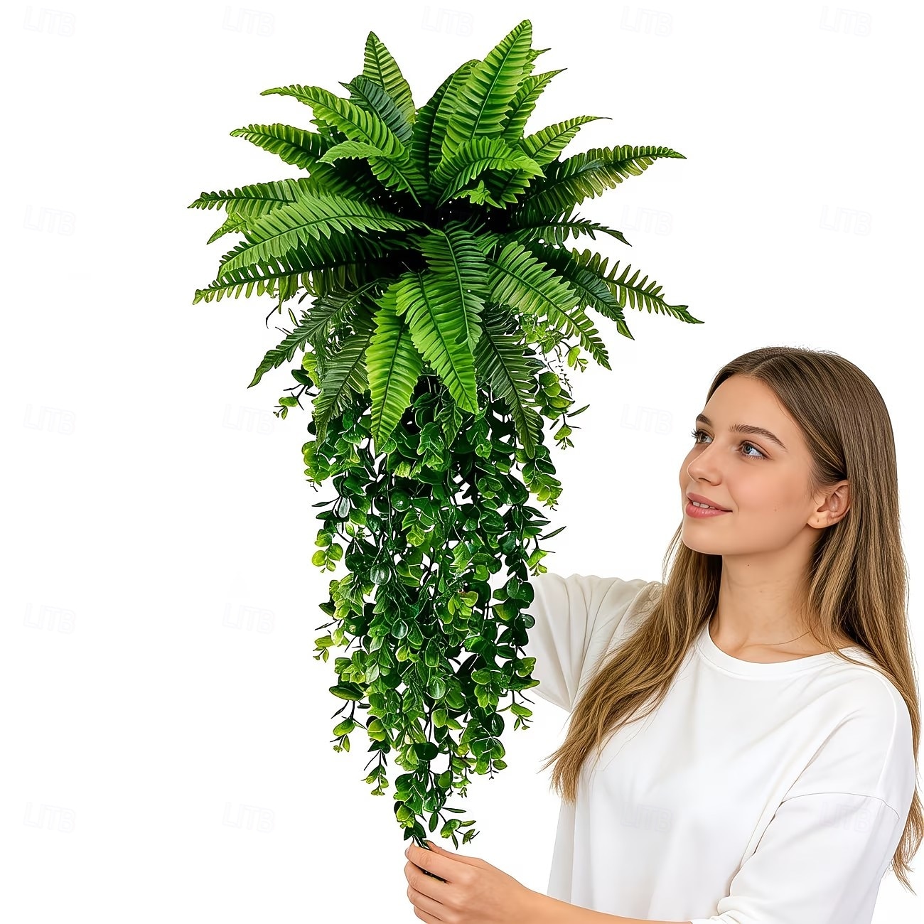 Bostonská kapradina, závěsná kombinace rostlin, umělé rostliny vyrobené z vysoce kvalitních materiálů odolných vůči UV záření, vhodné pro moderní svatební zahradní dekoraci 2026 - $19.99 –P9