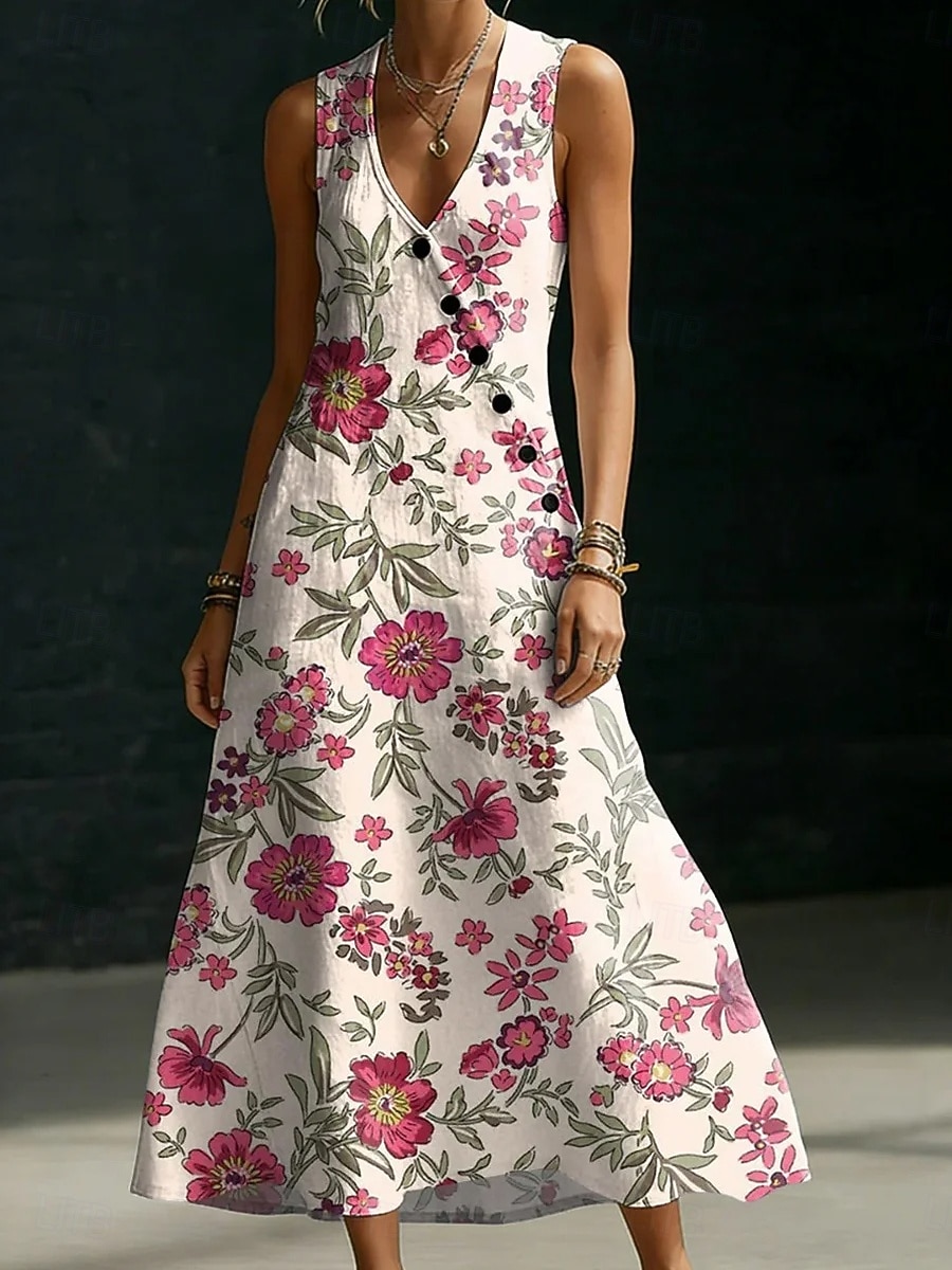 Per donna Abito Midi Abito Boho Abito Camicia Vestito Estivo Elegante Bohemien Etnico Spiaggia Ferie Vestibilità regolare Floreale Grafico Senza Maniche Scollo a V Blu Rosa Arancione Estate Primavera del 2026 a $41.99 –P3