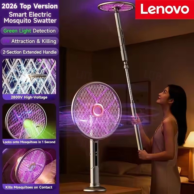 2-in-1 Electric Fly Swatter & Bug Zapper Racket, Automatic Mosquito Killer with Laser Hunting & UV Light, Extendable Handle, 90° Foldable Head for Wall-Attaching, USB Rechargeable for Home Indoor 2026 - $76.99 –P4