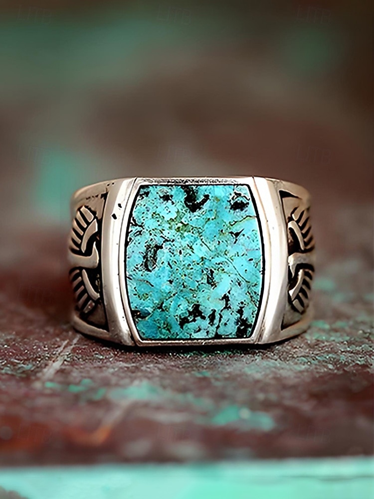 Herre bohemsk ring i legering og turkis, vintage statement-signetring i flere størrelser for strandferie, uformelle sommerantrekk og hverdagsbruk 2026 - $9.99 –P5