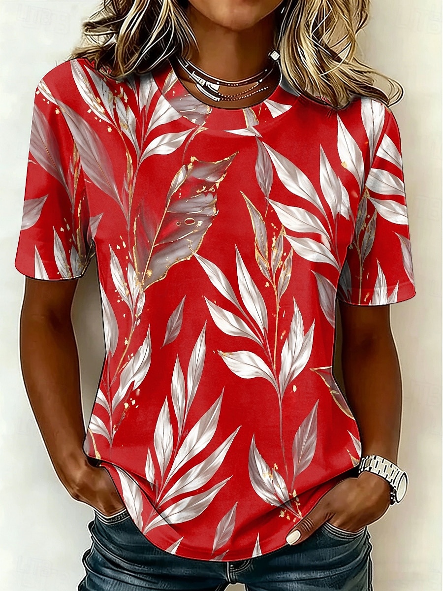 Women's T Shirt Print Floral Graphic Plants Vintage Stylish Classic Short Sleeve Crew Neck Round Neck Regular Tops Casual Daily Blue Red Purple Green Summer Spring 2026 - $22.99 –P1