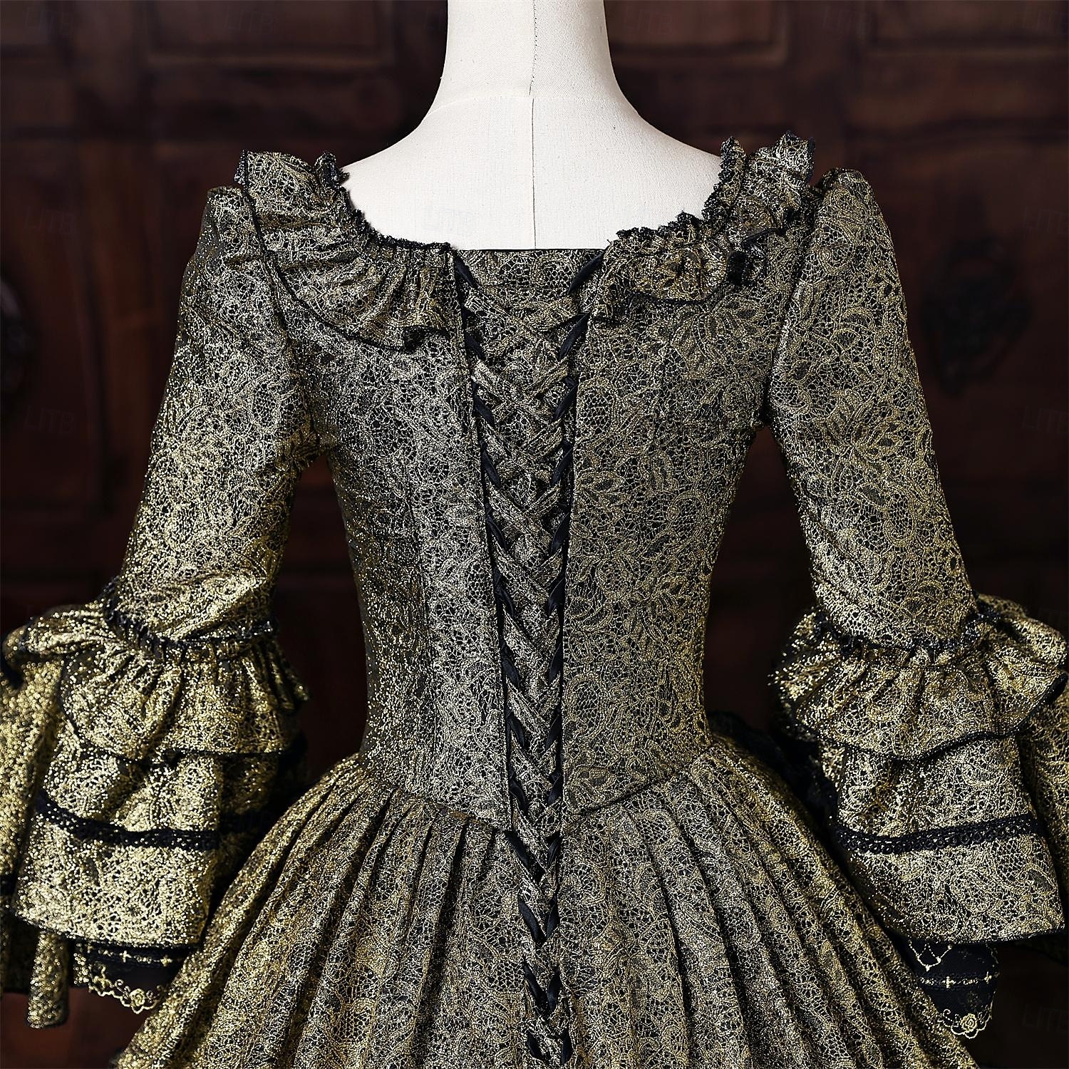 Rococò Barocco Abito da Ballo Lunghezza al pavimento Vestito Abito da Ballo Lunghe Principessa Sposa Pizzo Floreale Abito da ballo Collo quadrato Costume Per donna Reale Halloween Carnevale Mascherata del 2026 a $273.39 –P7