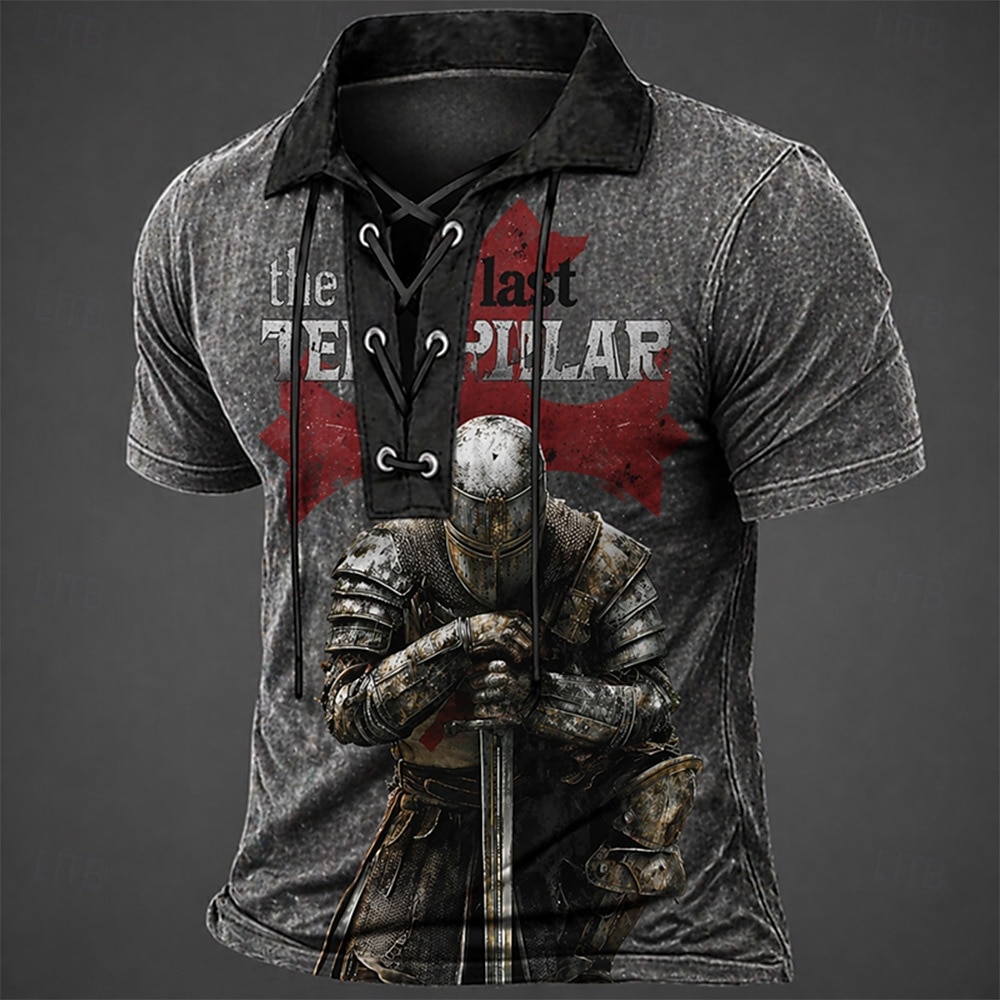 Męskie Krzyż templariuszy Koszulki polo Krótki rękaw Koszulki polo Zasznurować szyję Zabytkowe Codzienny Streetwear Dzienne zużycie Druk 3D Oddychająca siateczka Wiosna i lato Czarny Brązowy Szary 2026 - $22.99 –P2