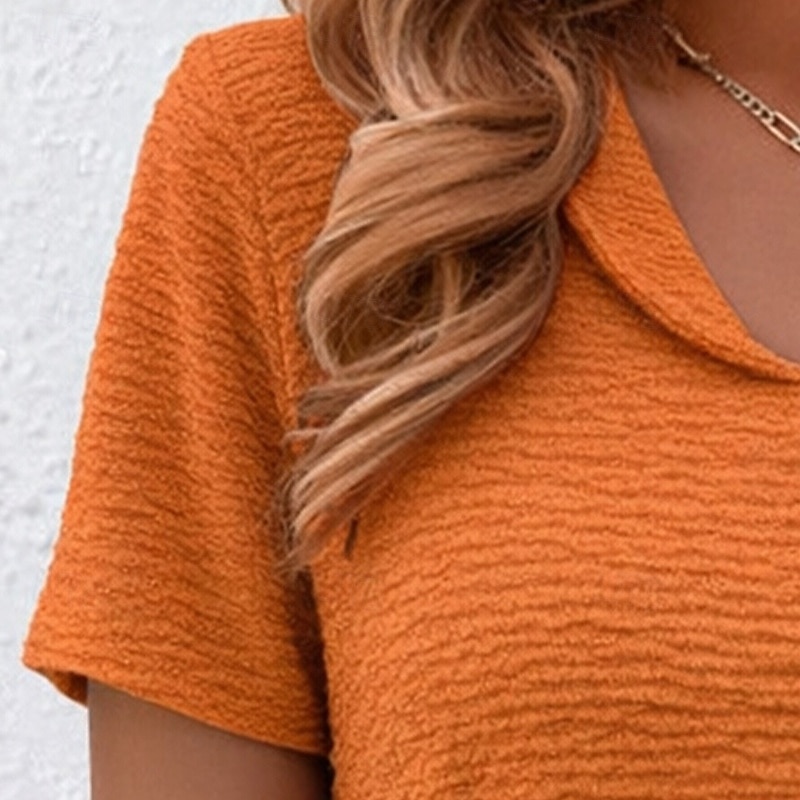 Women's Shirt Popover Shirt Summer Shirt Casual Shirt Solid Color Plain Vacation Fashion Casual Short Sleeve V Neck Long Tops Streetwear Beach Holiday Orange Summer Spring Fall 2026 - $21.99 –P4