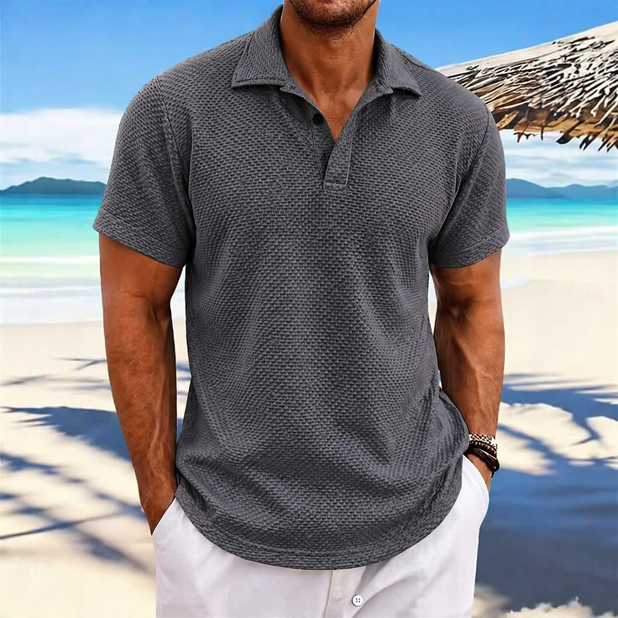 Voor heren Ice Silk seersucker polo Met Textuur Casual Vakantie Strijkijzer Korte mouw Modieus Basic Effen Knop Koeling Lente zomer blauw Wit Leger Groen Grijs Ice Silk seersucker polo 2026 - $24.99 –P2