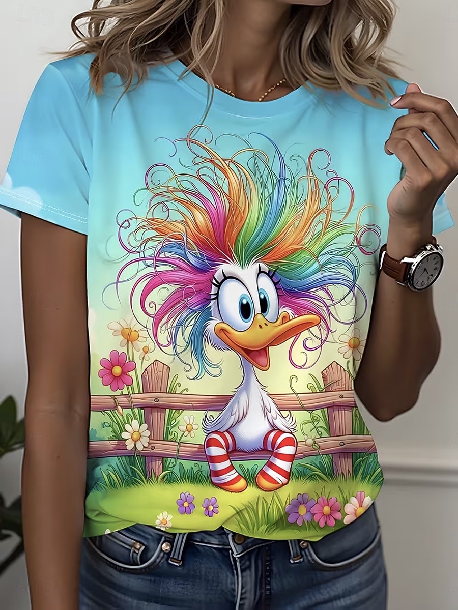 Per donna Maglietta Stampato Grafico Animale Cartoni animati Elegante Classico Casual Manica Corta Girocollo Top Regolari Quotidiano Blu Bianco Rosa Arancione Estate Primavera del 2026 a $22.99 –P1