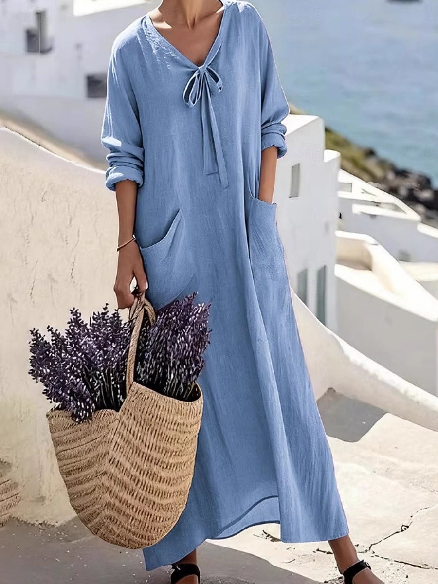 Femmes Robe Midi Robe Décontractée Robe en Coton Élégant Mode Moderne Extérieur Vacances Sortir Coupe régulière Uni Manche Courte Col en V Bleu Rouge Violet Vert Été Printemps de 2026 ? $35.99 –P1