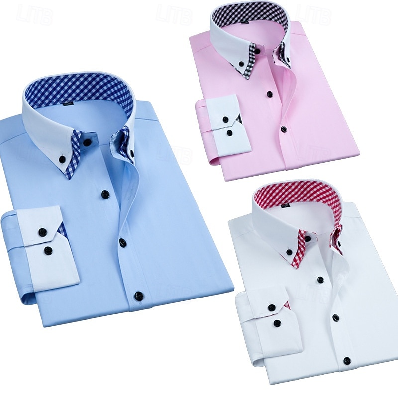 Herr Skjorta Button Down skjorta Rutig Dagligen Företag Blå Ljusblå Vit Rosa Långärmad Nedvikt Alla årstider Kläder Lappverk 2026 - $28.99 –P6