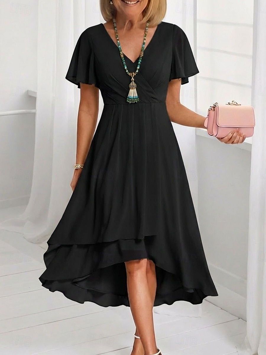 Per donna Abito Midi Vestito Casual Vestito in Chiffon Vestito a ruota Elegante Moda Moderno All'aperto Vacanza Uscire Vestibilità regolare Semplice Manica Corta Scollo a V Blu Rosa chiaro Nero Bianco del 2026 a $16.99 –P15