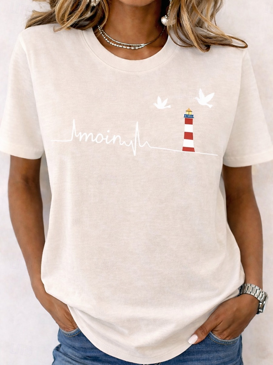 Damskie Podkoszulek Nadruk Kwiaty Graficzny Moda Elegancki Klasyczny Krótki rękaw Półgolf Okrągły dekolt Zwykłe topy Codzienny Weekend Niebieski Jasny beż Czarny Jasnozielony Zielony Lato Wiosna 2026 - $19.99 –P4