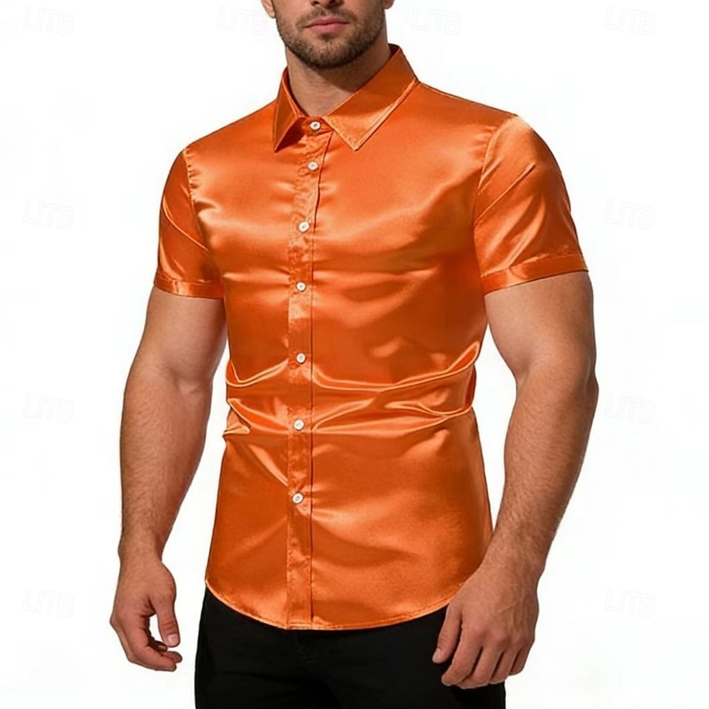 Homme Chemise Chemise en satin Chemise habillée Chemise Boutonnée Couleur Unie Extérieur Travail Noir Blanche Jaune Rouge Manche Courte Col Rabattu Été Printemps Vêtement Tenue Boutons de 2026 ? $21.99 –P1