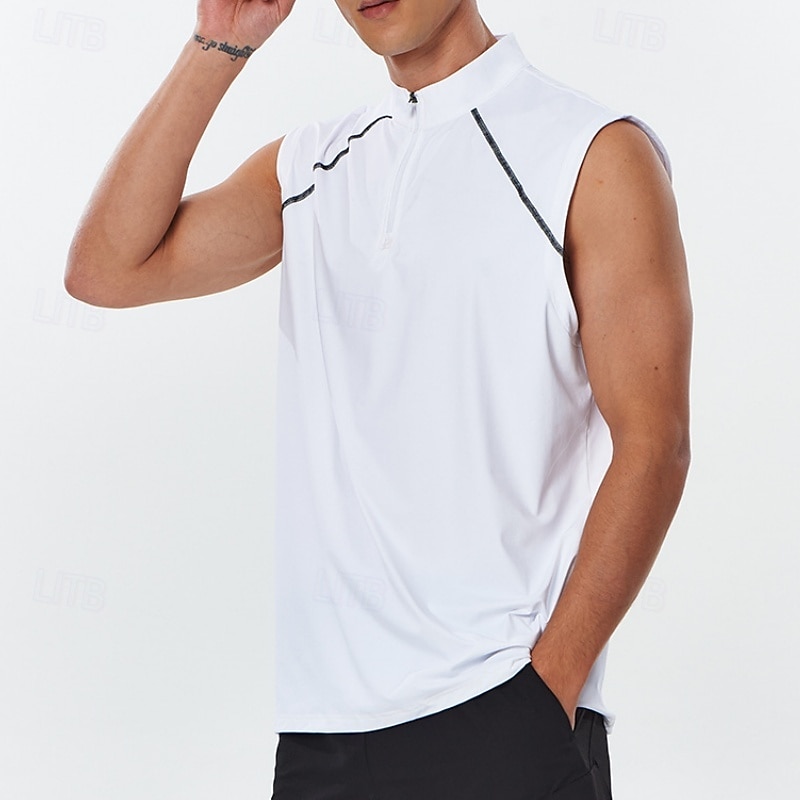 Men's Solid Colored Workout Tank Top Running Tank Top Gym Tank Top Summer Spring Quarter Zipper Sleeveless Quick Dry Compression Moisture Wicking Breathable Gym Workout Running Walking Jogging Black 2026 - $23.99 –P5