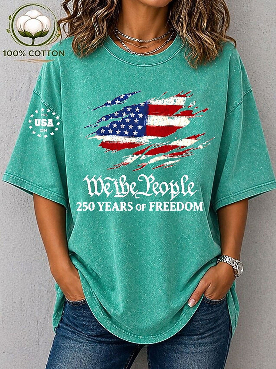 T-shirt voor dames, 100% katoen, Amerikaanse Onafhankelijkheidsdag, vintage, gewassen, print, grafische vlag, Amerikaanse vlag, stijlvol, basic, klassiek, korte mouwen, ronde hals, normale pasvorm, casual, dagelijks, blauw 2026 - $29.99 –P3