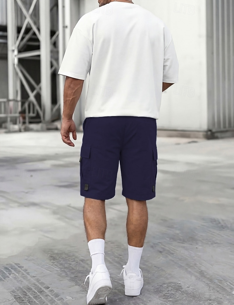 Voor heren Ladingbroek Cargoshorts Korte broek Casual korte broek Zak Elastische taille Effen Knielengte Casual Buiten Streetwear Modieus Streetwear Zwart Marineblauw Inelastisch 2026 - $22.99 –P3
