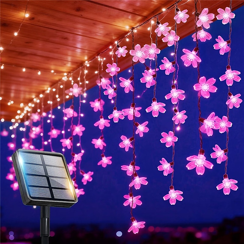 napelemes átlátszó cseresznyevirág-fények 5m 20leds rózsaszín színű világítás kültéri kerti lámpákhoz udvarokhoz kertekhez erkélyekhez teraszokhoz bokrokhoz esküvői dekorációs világítás 1x 2026 - $14.49 –P2