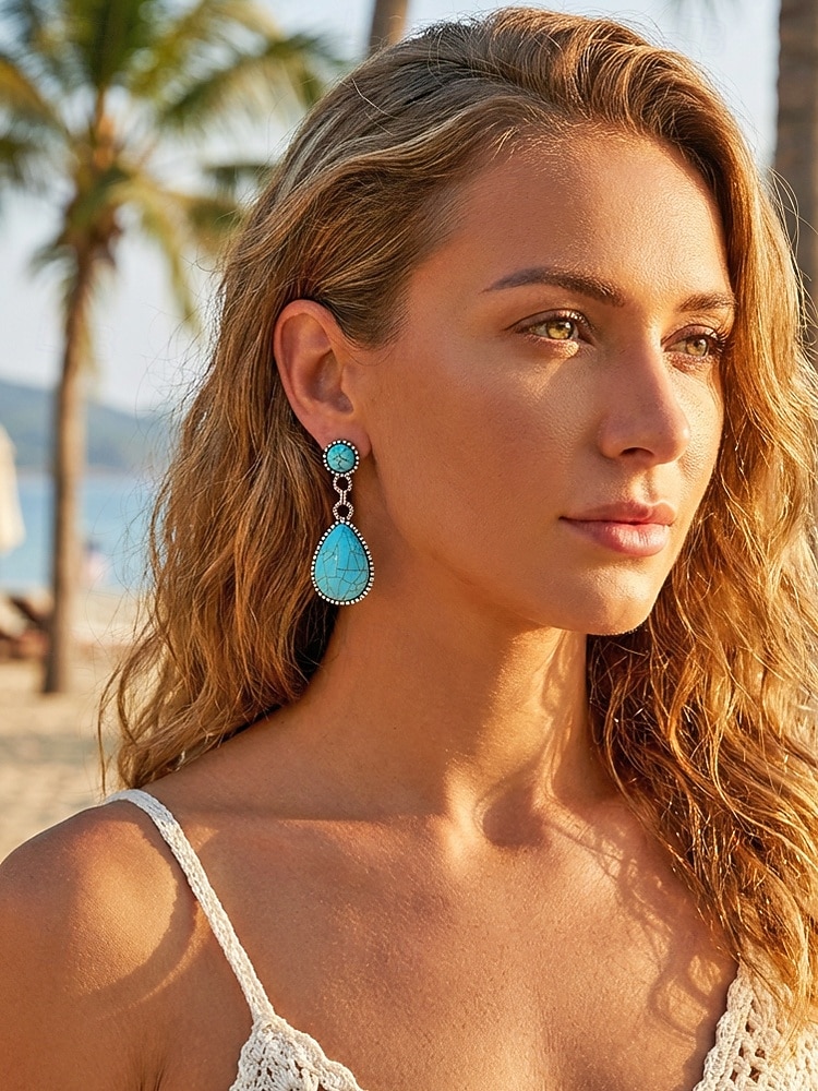 Women's Bohemian Alloy Turquoise Earrings Set, Multi Style Drop and Stud Earring Collection for Beach Vacation, Daily Casual Wear, Travel and Resort Styling 2026 - $9.99 –P1