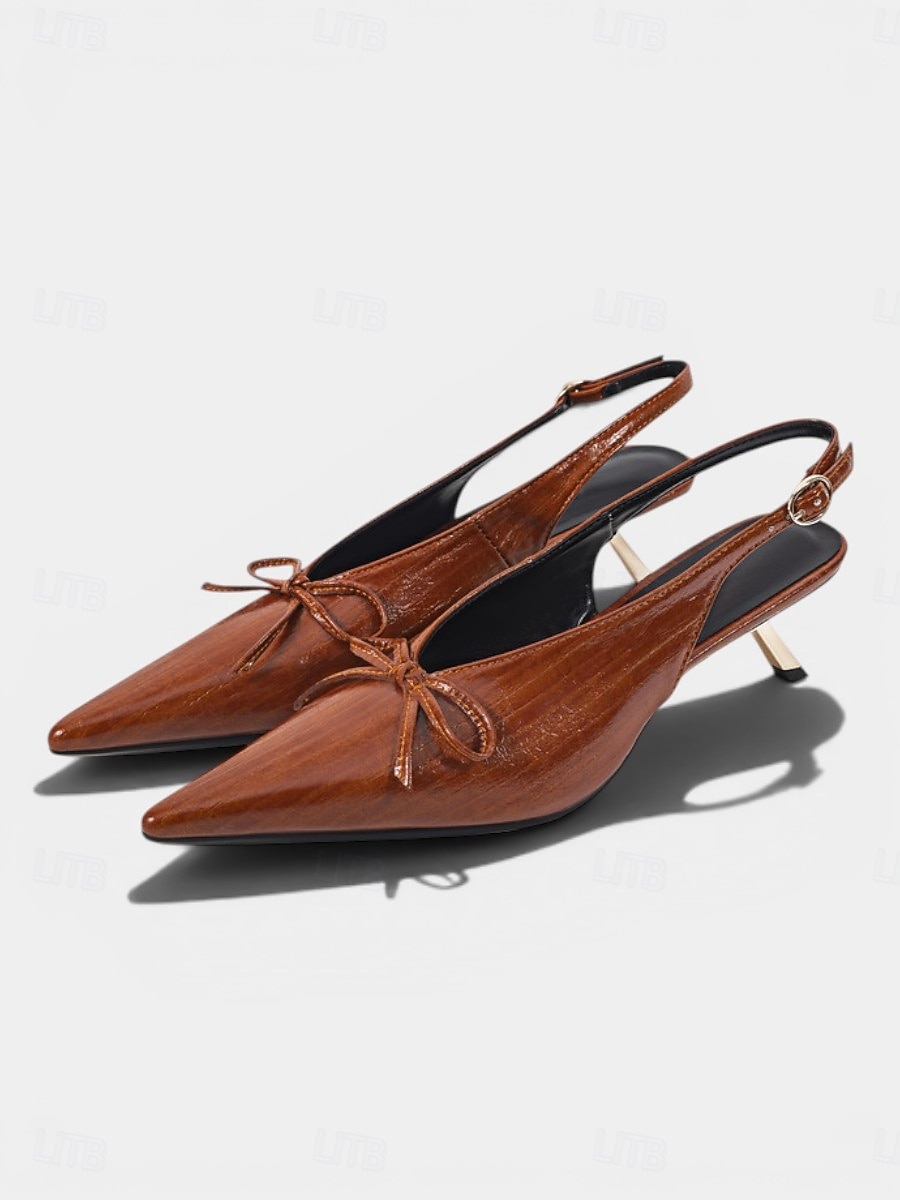 női barna cicasarkú slingback cipő - ideális koktélpartikra 2026 - $69.99 –P4