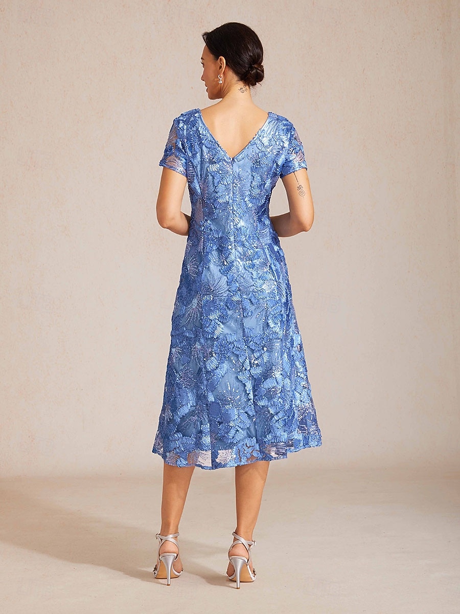 Damen Midikleid A Linie Kleid Elegant Täglich Hochzeitsgast Pailletten Bestickt Normale Passform Blumen Kurzarm Rundhalsausschnitt Wedgewood 2026 - $135.99 –P2