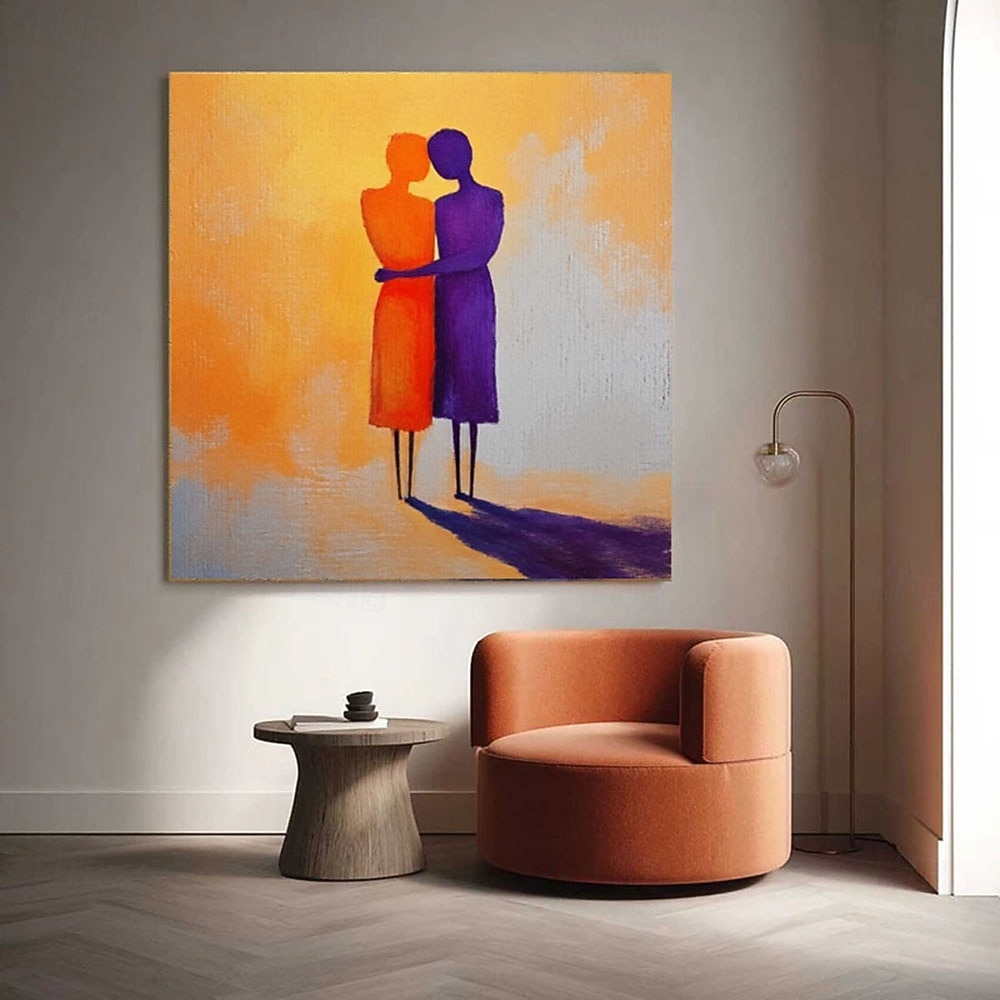 Abstract Two Figures Canvas Modern Art Wall Decor Colorful Silhouettes ...
