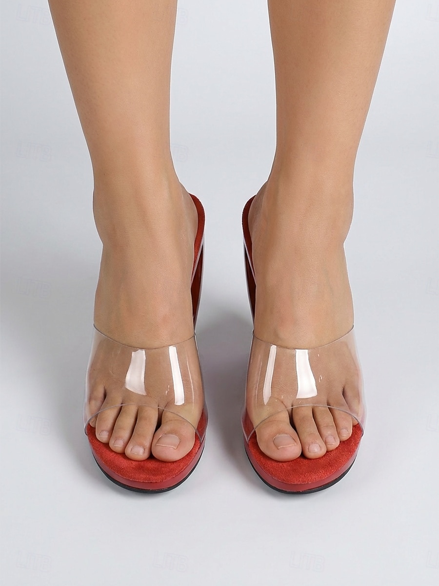 Sandali da donna rossi con zeppa scultorea e cinturino trasparente – tacchi aperti in punta di grande effetto per discoteca e cena privata &feste serali esclusive del 2026 a $54.99 –P3