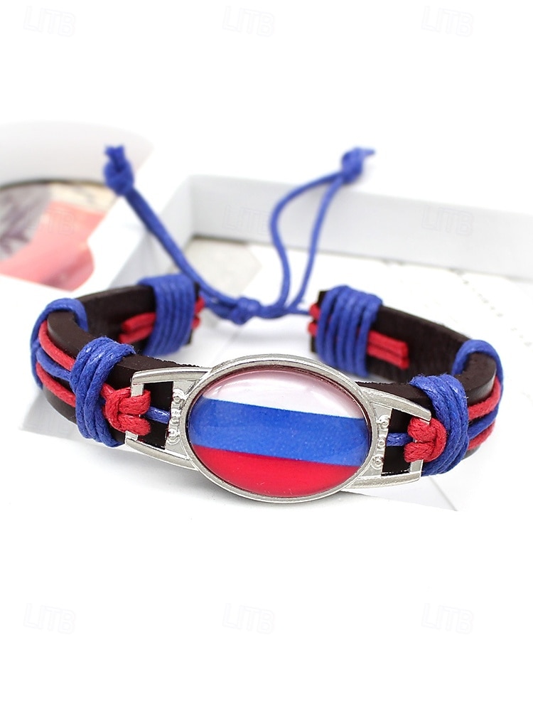 Pulsera de hombre de piel sintética y acrílico con la bandera nacional, pulsera multinacional para aficionados al fútbol, para el día del partido, para animar en el estadio, para ropa deportiva informal y para el día a día. 2026 - $7.99 –P7