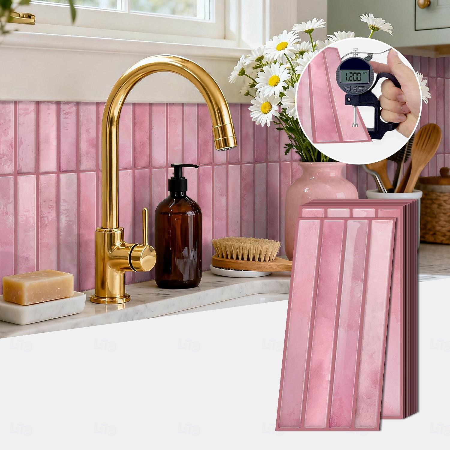 20pcs 3d Self-Adhesive Wall Imitation Tile Sticker, Removable Wall Sticker With Pink Decorative Pattern, Used For Kitchen Back Fender, Bedroom And Living Room Decoration Home Wall Renovation Decorativ 2026 - $45.99 –P1
