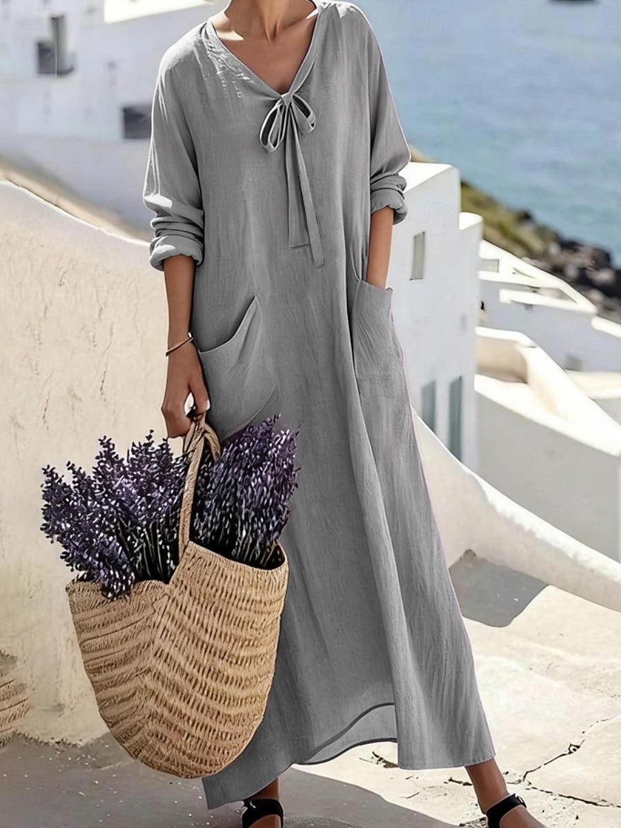 Femmes Robe Midi Robe Décontractée Robe en Coton Élégant Mode Moderne Extérieur Vacances Sortir Coupe régulière Uni Manche Courte Col en V Bleu Rouge Violet Vert Été Printemps de 2026 ? $35.99 –P4