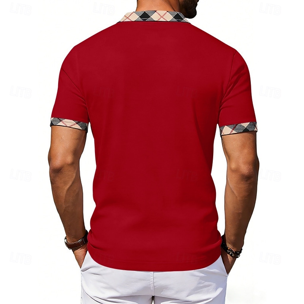 Hombre Camisetas polo Casual Negocio Diseño Manga Corta Básico Moderno Plaid Ligero Botones Verano Primavera Ajuste regular Azul Piscina Negro Blanco Rojo Azul Marino Albaricoque Camisetas polo 2026 - $21.99 –P13