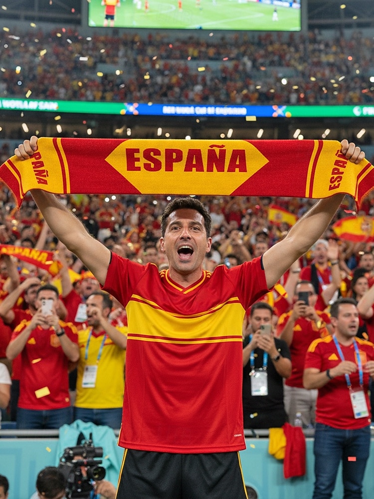 Bufanda de toalla de poliéster para hombre con estampado de la bandera de España, bufanda suave para aficionados al fútbol, ideal para animar en los días de partido, eventos en estadios, retransmisiones deportivas y uso diario informal. 2026 - $11.99 –P1