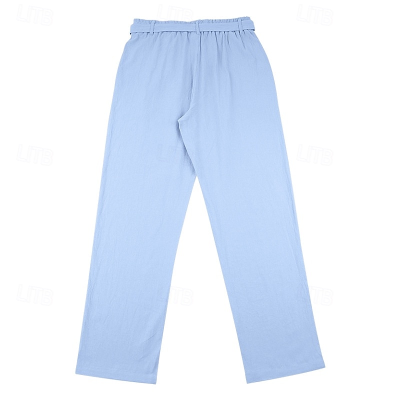 Men's Linen Pants Trousers Summer Pants Baggy Pants Drawstring Elastic Waist Straight Leg Plain Comfort Breathable Full Length Daily Outdoor Holiday Fashion Classic Style Blue White Micro-elastic 2026 - $12.99 –P6