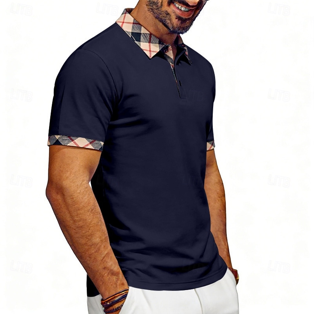 Hombre Camisetas polo Casual Negocio Diseño Manga Corta Básico Moderno Plaid Ligero Botones Verano Primavera Ajuste regular Azul Piscina Negro Blanco Rojo Azul Marino Albaricoque Camisetas polo 2026 - $21.99 –P15