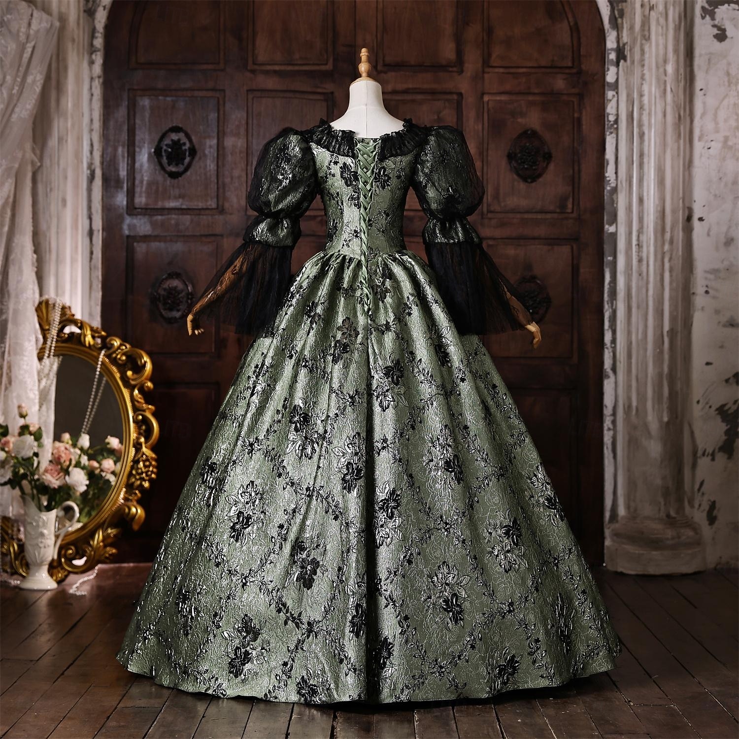 Rococo Baroque Ball Gown Floor Length Dress Ball Gown Puff Balloon Sleeve Princess Bridal Lace Floral Ball Gown Square Neck Fancy Dress Women's Royal Halloween Carnival Masquerade Tea Party Party 2026 - $301.49 –P4