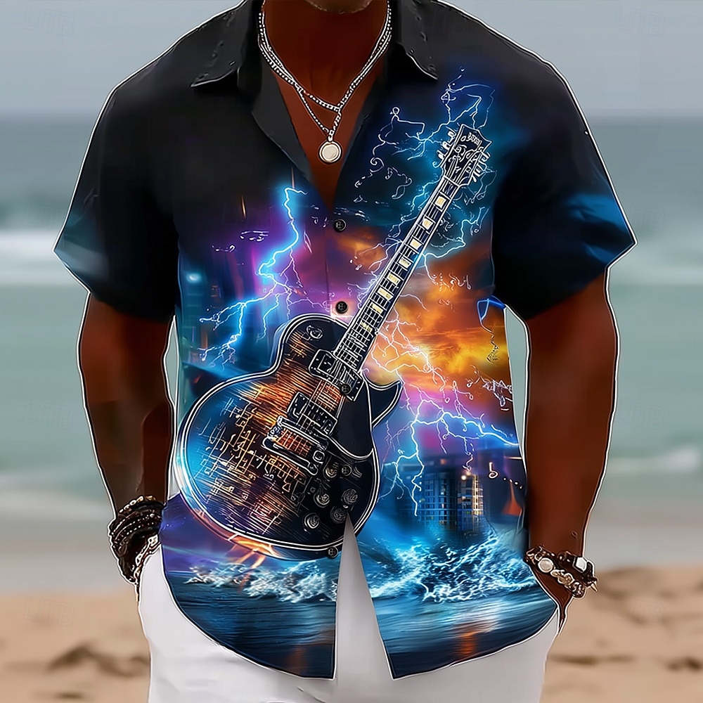 Men's Lightning Guitar Musical Instrument Shirt Button Up Shirt Short Sleeve Vintage Retro Music Festival Holiday Summer Spring Turndown 3D Print Collared Shirts Black 1 Black 2 Black 2026 - $25.99 –P1