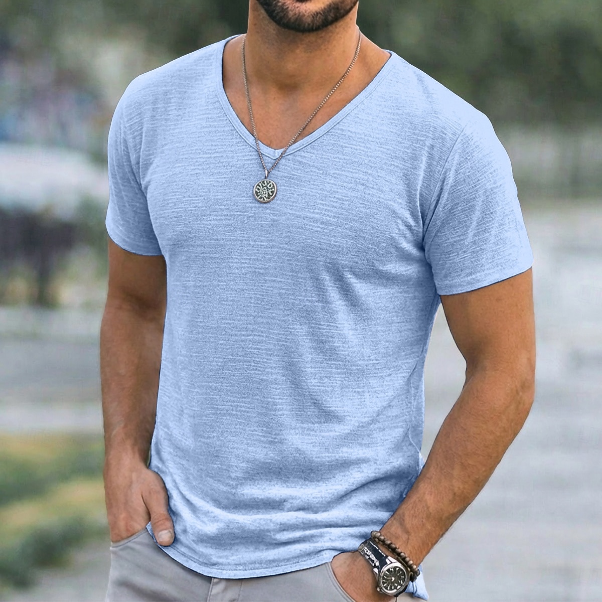 Ανδρικά Μπλουζάκι Κοντομάνικο μπλουζάκι Μπλουζάκι μπλουζάκι Μπλουζάκι από λινό Κοντομάνικο Λαιμόκοψη V Καλοκαίρι Άνοιξη Συμπαγές Χρώμα Σκέτο Pit Strip Κομψό στυλ street Στυλάτο Καθημερινό Σκέτο 2026 - $20.99 –P2