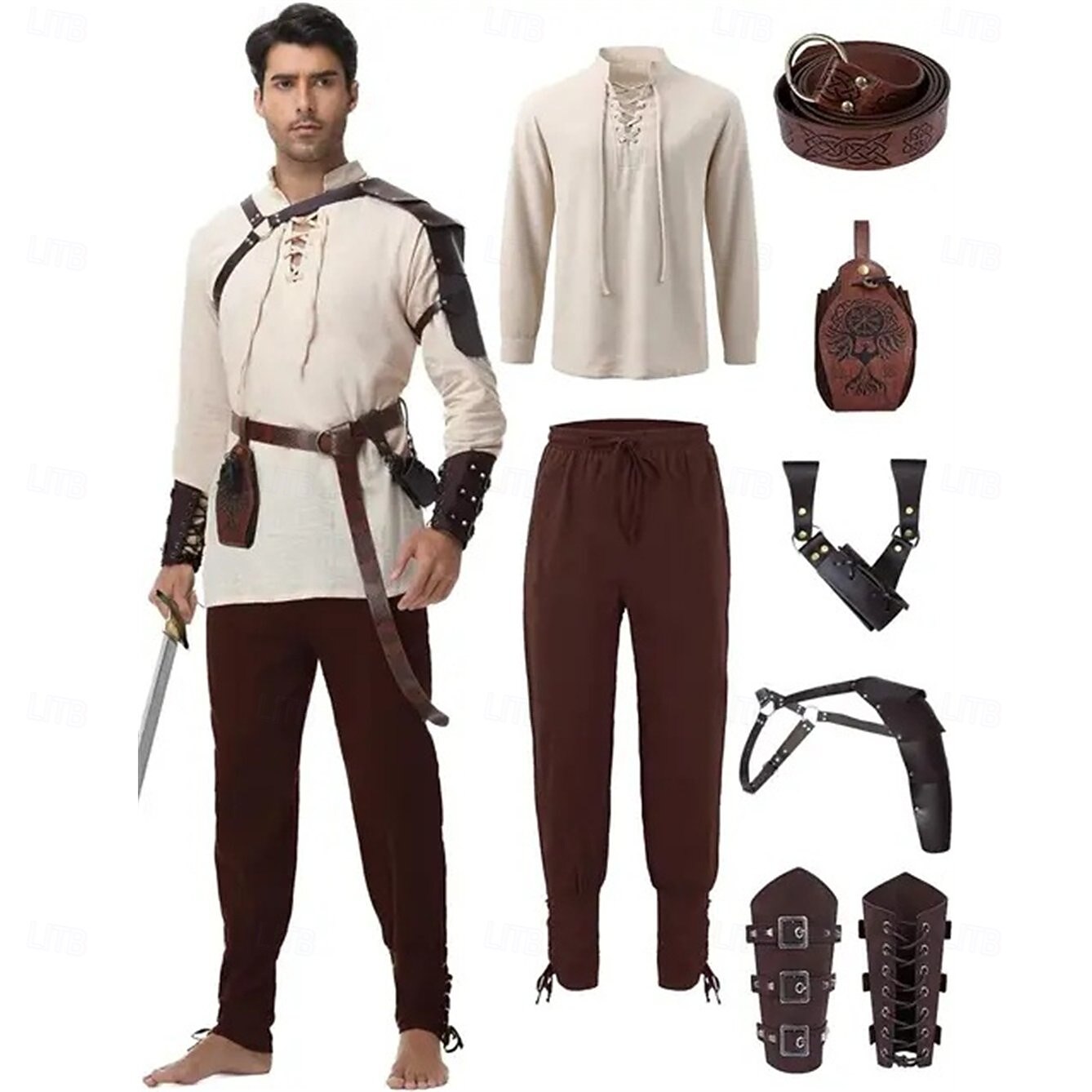 Medieval Renaissance Pants Waist Belt Shirt Long Sleeves Lace up Fancy Dress Men's Masquerade Party Renaissance Fair LARP Adults' Shirt Pants Shoulder Armor 2026 - $88.99 –P8