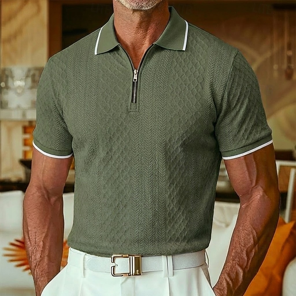 Per uomo Polo con zip Testurizzato Casuale Ferie Bavero Zip a un quarto Manica Corta Moda Essenziale Semplice Jacquard Zip a un quarto Primavera & Estate Estate Primavera Vestibilità regolare Blu del 2026 a $22.99 –P10