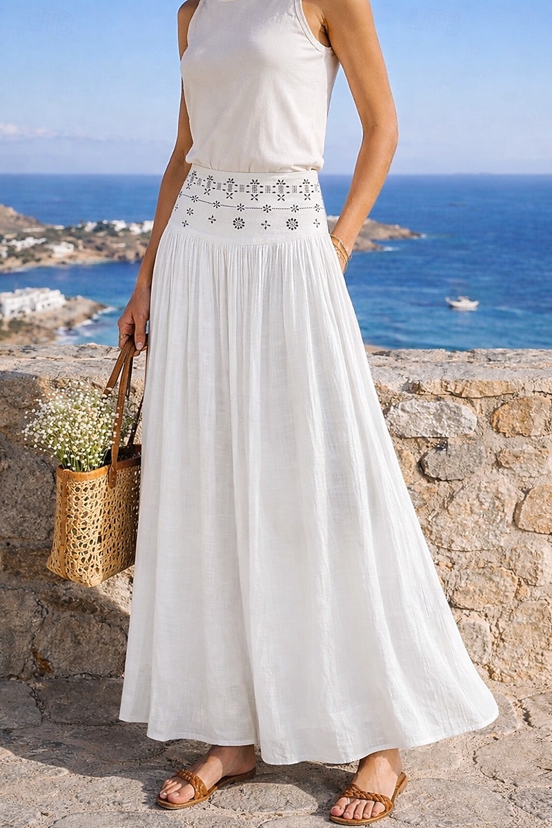 Per donna Gonna da vacanza Bohemien Vintage Moda Etnico Maxi Vita Alta Gonne Semplice Arricciato Patchwork Foratura a caldo Inelastico Spiaggia Vacanza Blu Verde mela Marrone rossastro Giallo Chiaro del 2026 a $13.99 –P3