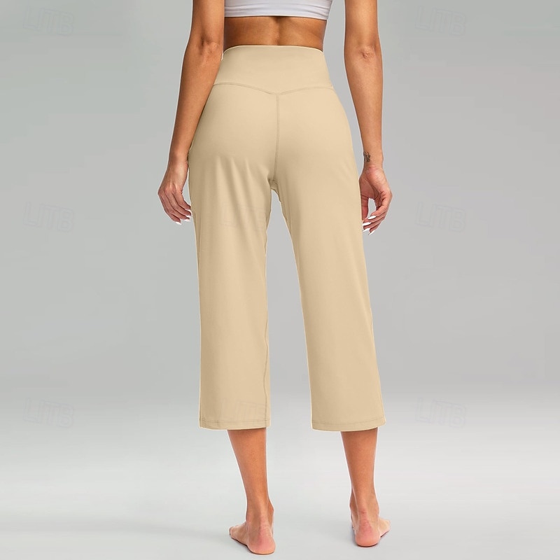 Women's Wide Leg Chinos Vacation Classic Style Basic Capris High Waist Plain Pocket Comfy Comfort Soft Stretchy Casual Gym Yoga Apricot Black White Army Green Spring Regular Fit 2026 - $8.49 –P2