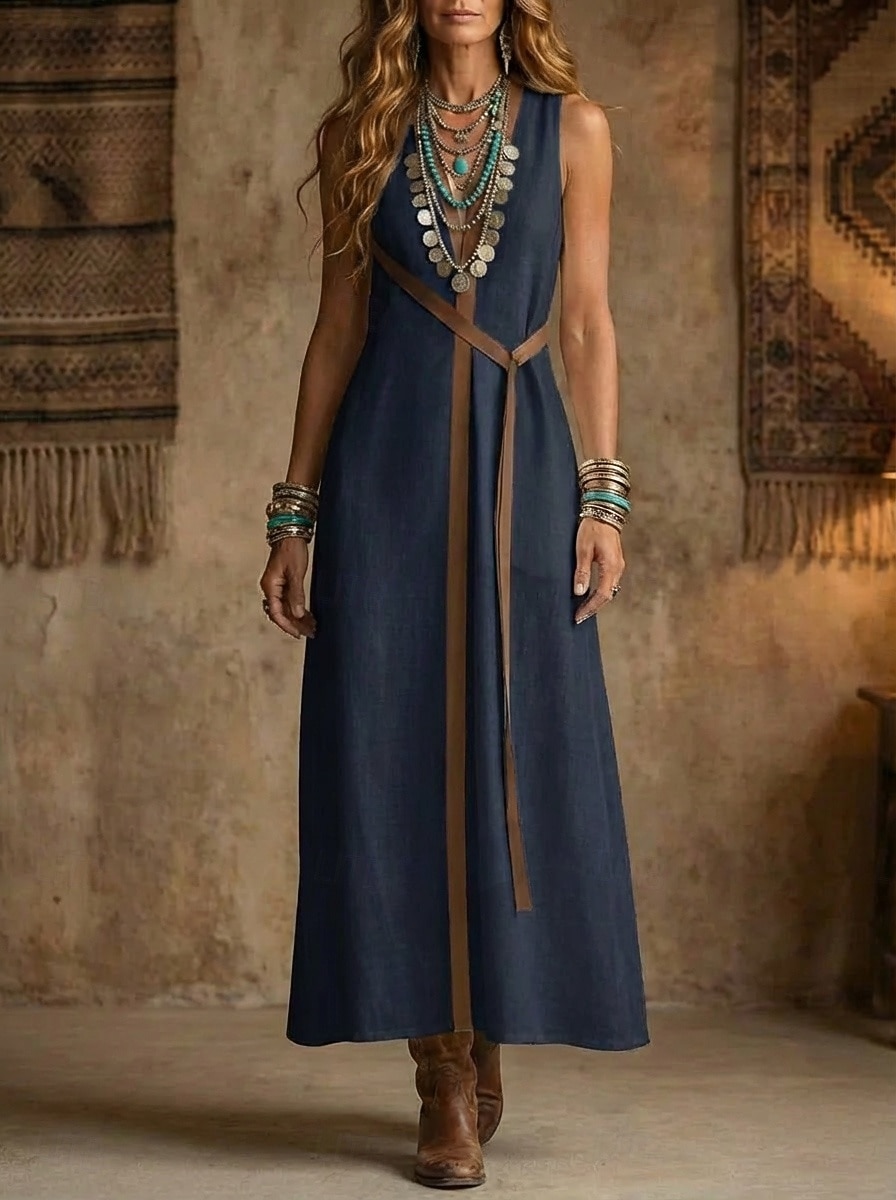 Mujer Vestido maxi Vestidos con tacto de lino Vestido bohemio Vestido de Columpio Elegante Moda Moderno Exterior Festivos Noche Ajuste regular Bloque de color Sin Mangas Collar mandarín Blanco 2026 - $31.99 –P5