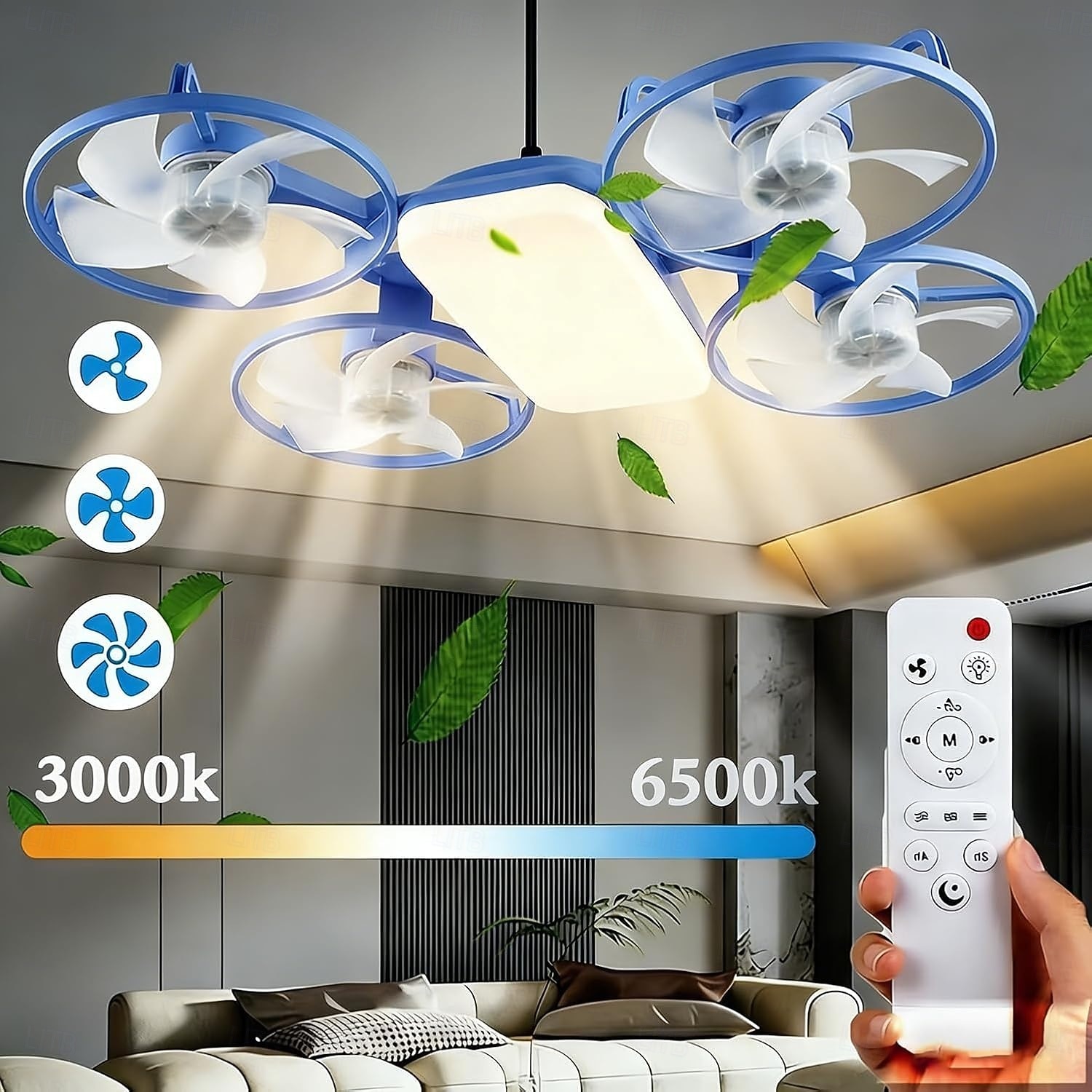 Ανεμιστήρας οροφής LED σε στυλ drone με φως, μοντέρνος φωτισμός &ροή αέρα σε ένα, ρύθμιση 3 ταχυτήτων &Φωτισμός LED 3 χρωμάτων, υποδοχή λάμπας e27, τηλεχειριστήριο, για υπνοδωμάτιο, σαλόνι, γραφείο 2026 - $35.99 –P3