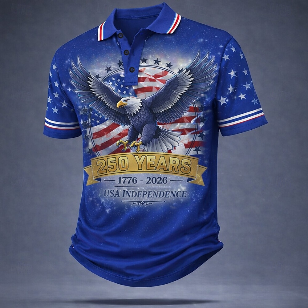 4 juillet 2026, 250e anniversaire Homme Drapeau Américain Polo Manche Courte Polos Chemises à Col Occasionnel Extérieur Vêtements de rue Athleisure Boutons Maille Respirante Printemps & Été Bleu de 2026 ? $22.99 –P3