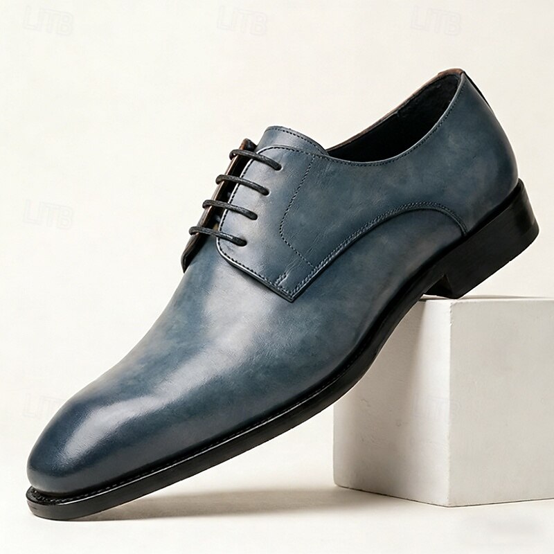 Men's Green Leather Derby Dress Shoes with Black-Toe Gradient Finish, Lace-Up Formal Oxfords for Stylish Men, Ideal for Business, Weddings, Parties and Evening Events 2026 - $94.99 –P3