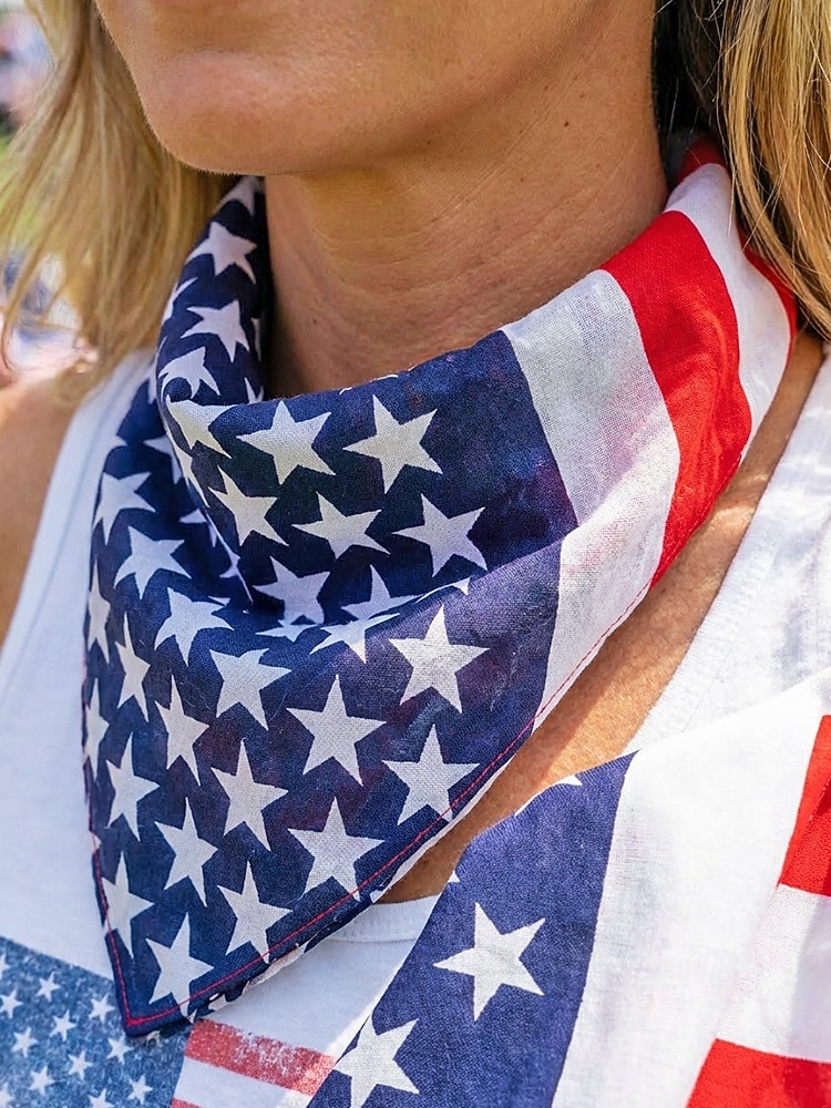 Dwuczęściowy zestaw bandany damskiej w stylu boho z bawełny z amerykańską flagą, uniwersalny szal na głowę i komin na 250. rocznicę USA, Dzień Niepodległości, festiwale i codzienny ubiór 2026 - $9.99 –P1