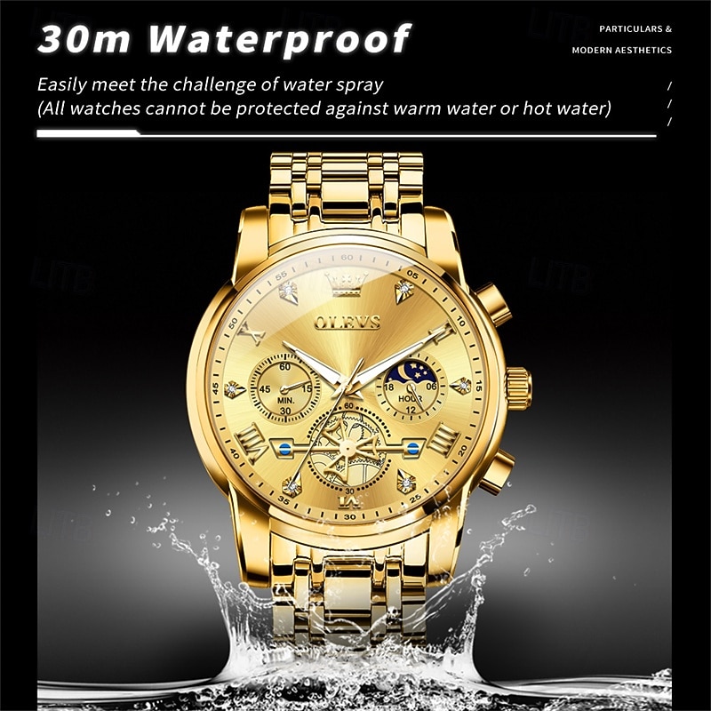 Olevs heren automatisch horloge luxe skeleton mechanisch polshorloge met maanfase waterdicht lichtgevend tweekleurig roestvrijstalen zakelijk modehorloge voor heren 2026 - $45.99 –P9