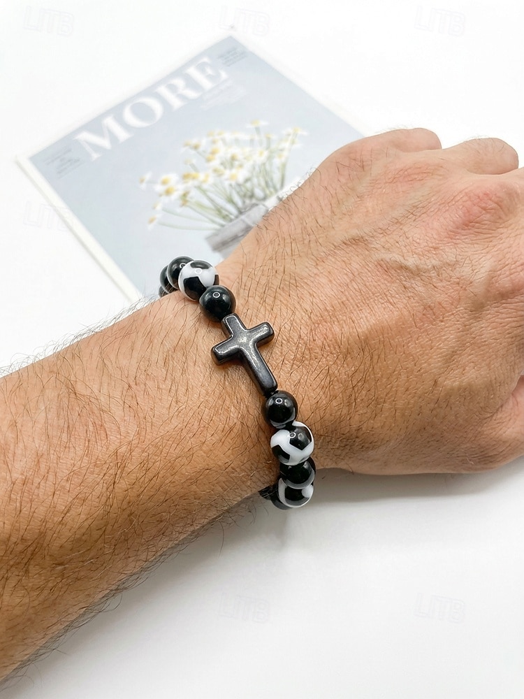 Pulsera deportiva para hombre de materiales mixtos con motivos de fútbol y baloncesto. &Cuentas de fútbol, tamaño ajustable, accesorio de apoyo para aficionados, ropa informal para el día del partido, 2026 - $7.99 –P3