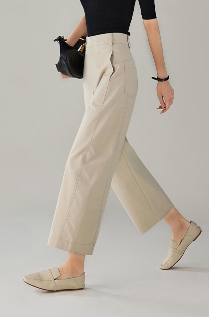 Women's Wide Leg Chinos Vacation Full Length High Waist Comfortable Micro-elastic Daily White Navy Blue khaki Summer Spring Loose Fit 2026 - $44.99 –P1