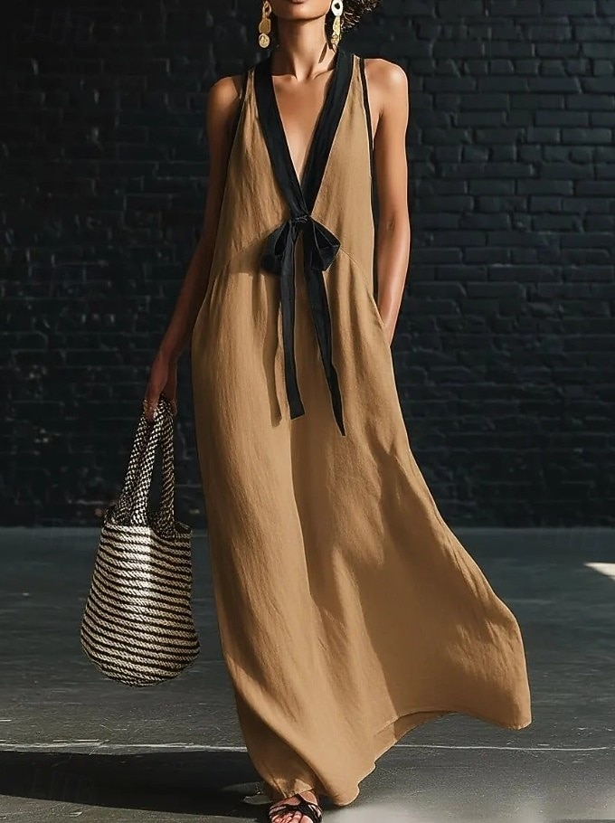 Mulheres Vestido Longo Vestidos com toque de linho Vestidos Para o Verão Vestido A Line Vestido de verão Casual Diário Festa Feriado Ajuste Largo Tecido Sem Manga Decote V Azul Amarelo Claro Branco de 2026 por $45.99 –P3