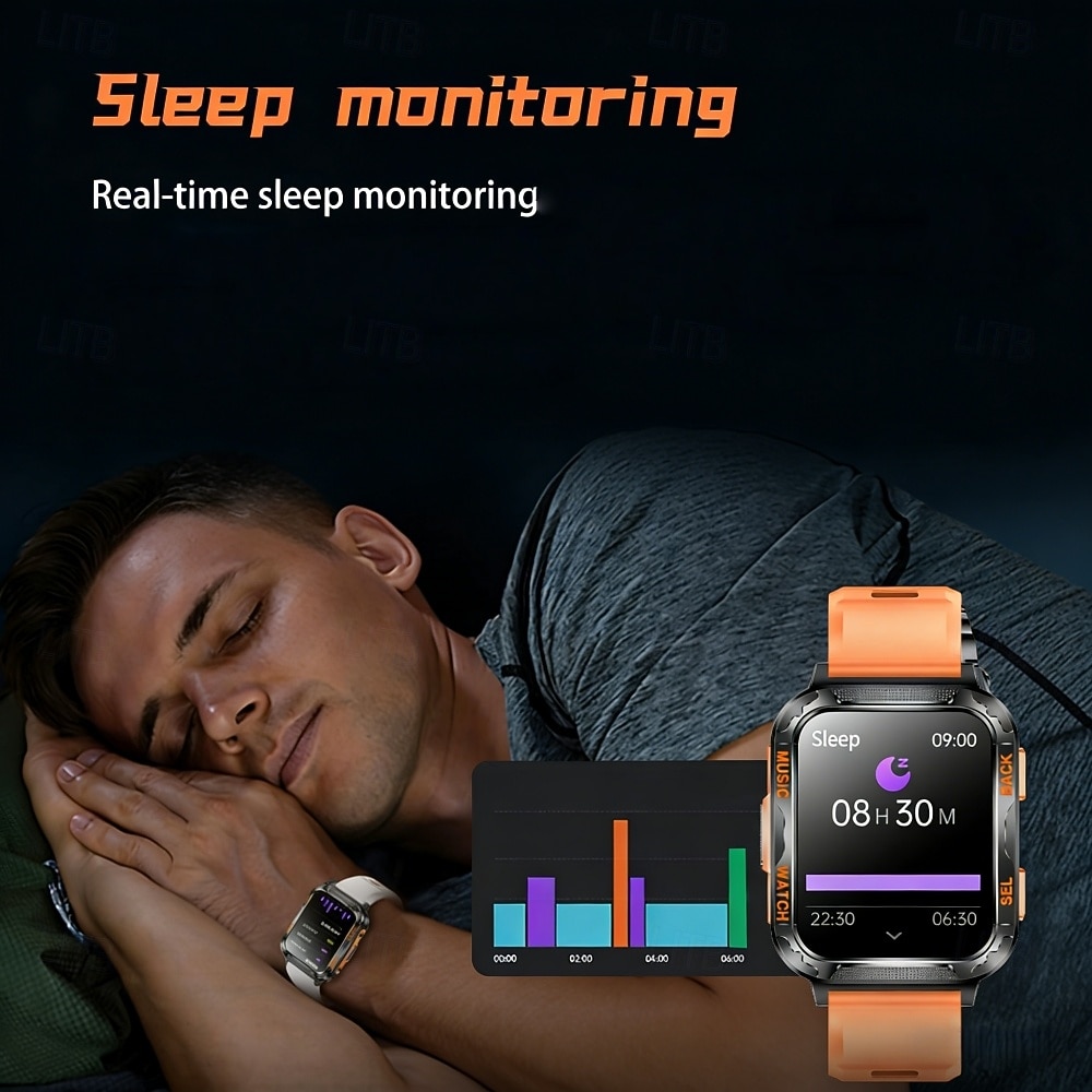 2026年 懐中電灯付き頑丈な男性用スマートウォッチ、Bluetooth通話機能付きアウトドアミリタリースマートウォッチ、ストラップ2本、睡眠モニター、100種類以上のスポーツモード、IP68防水フィットネスウォッチ（Android、iOS、iPhone対応）  コレクション – $63.99 –P6