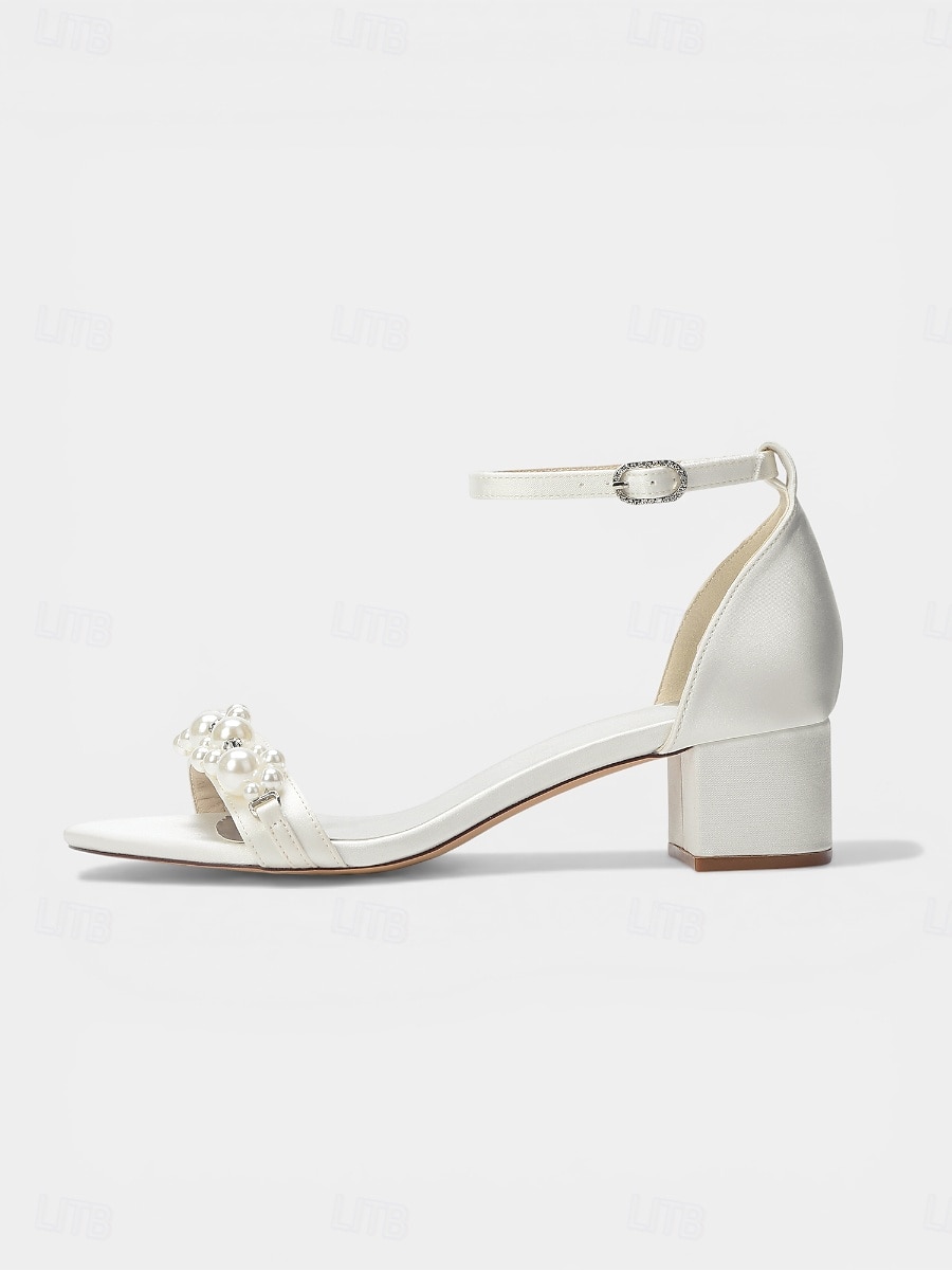 Women's Navy Pearl Embellished Chunky Heel Sandals - Elegant Ankle Strap Cocktail Party Dress Shoes 2026 - $59.99 –P4