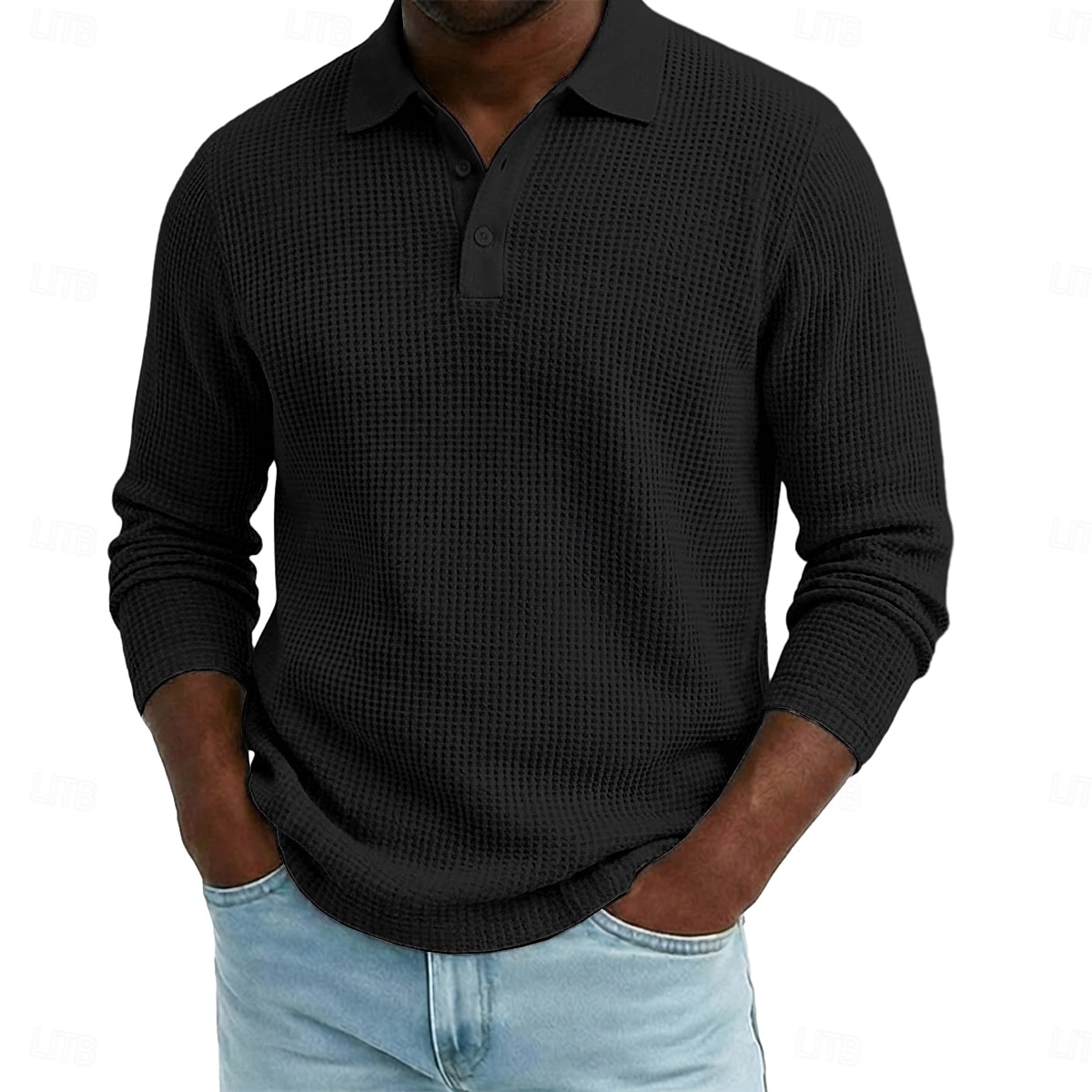 Per uomo Magliette Polo a Nido d'Ape Testurizzato Casuale Streetwear Bavero Manica Lunga Essenziale Moderno Semplice Testurizzato Bottoni Puro Primavera Autunno Tutte le stagioni Vestibilità regolare del 2026 a $26.99 –P13
